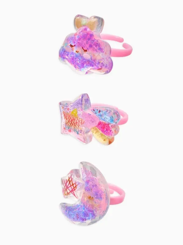 Набор детских колец "Выбражулька" звездочка с блестками, 3 шт. разноцветные