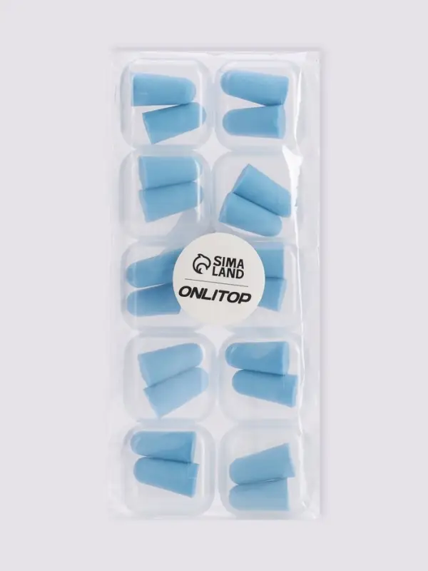 Беруши, 2.5&times;1 см, набор - 10 пар, в футляре, голубые