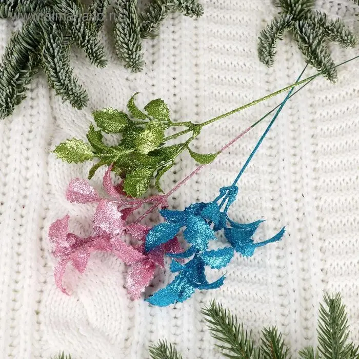 Декор блеск &laquo;Резные листочки&raquo;, h=20 см, МИКС