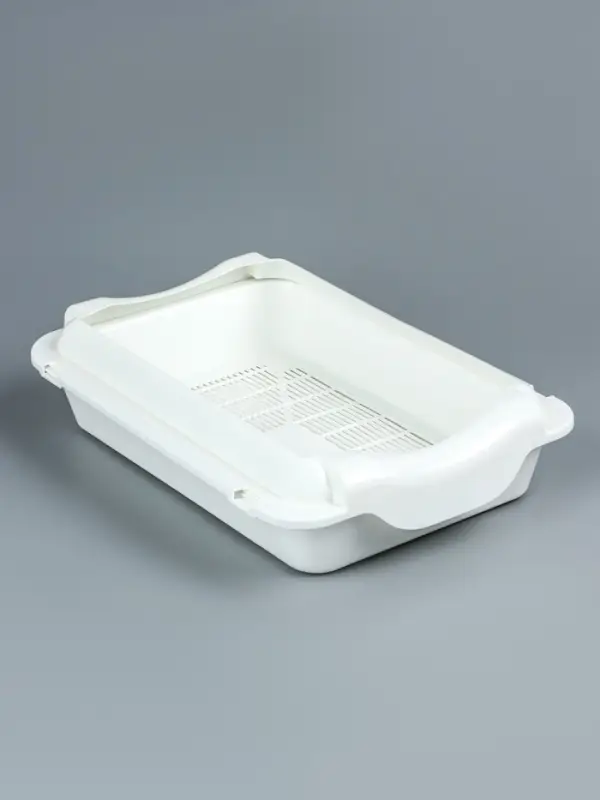 Туалет средний с бортом и сеткой 36&times;26&times;9 см, лоток+сетка+борт белый