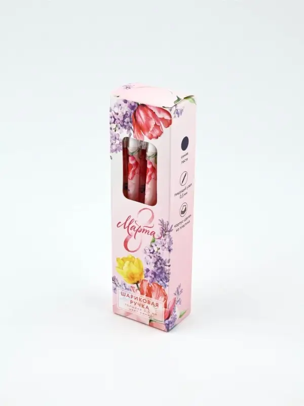 Ручка пластик с колпачком Ручка пластик с колпачком "8 Марта", синяя паста 0.5 мм