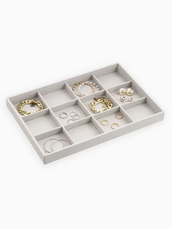 Подставка для украшений QF, 12 ячеек, флок, 35&times;24&times;3 см, серая