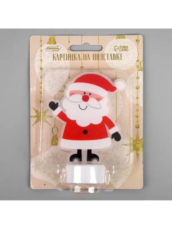 Световая картинка на подставке &laquo;Дед Мороз&raquo;, 11 см, 1 LED, от батареек, свечение тёплое белое