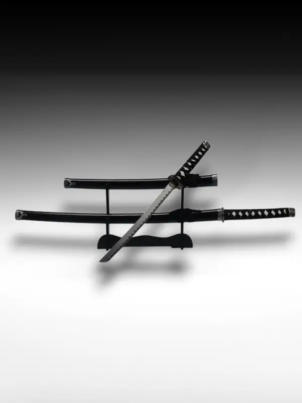 Макет оружия &laquo;Сувенирные катаны на подставке 2в1. Чёрный глянец&raquo;, подарочный набор, ножны дерево, 78 см; 103 см