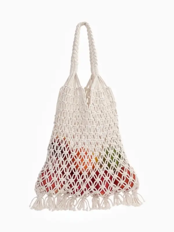 Сумка пляжная, плетёная, клетка 3.5 см, белая