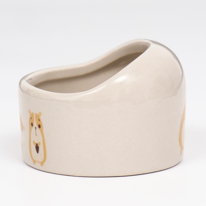 Миска керамическая  Миска керамическая "Хомяк и еда" 65мл, 6,3 х 4,5 см, бежевая с принтом