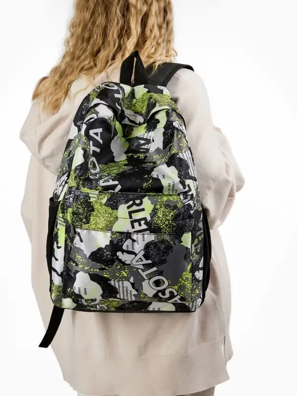 Рюкзак школьный на молнии, с карманами, с принтом, размер 30&times;13&times;42 см, жёлтый/серый