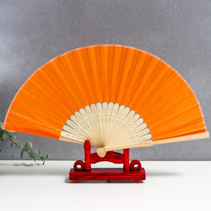 Веер бамбук, текстиль h=21 см  Веер бамбук, текстиль h=21 см "Моноцвет" в коробке, оранжевый