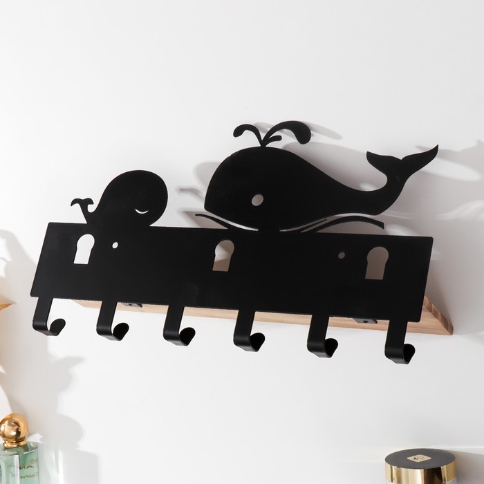Крючки декоративные металл Крючки декоративные металл "Кит и китёнок" чёрный 22х9,5х37 см