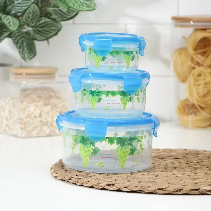 Набор контейнеров пластиковых «Виноград», 3 шт: d=8,5; 11; 14 см, цвет МИКС Набор контейнеров пластиковых «Виноград», 3 шт: d=8,5; 11; 14 см, цвет МИКС