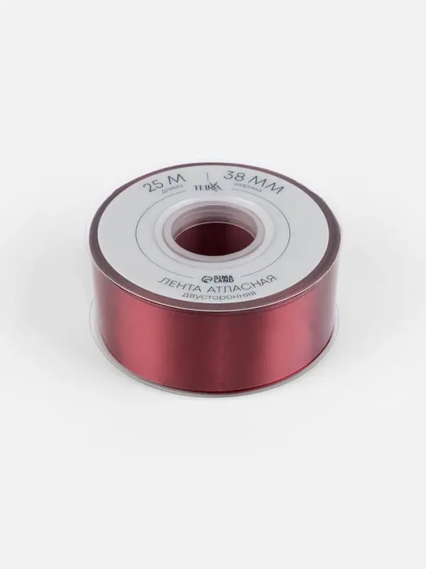 Лента атласная TEIRA, двухсторонняя, 38 мм, 25&plusmn;1 м, бордовая №0789