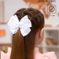 Бант для волос на резинке &laquo;Школьница&raquo;, клеточка, 9 см, белый
