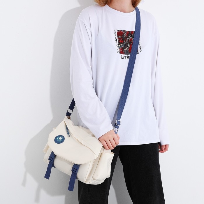 Сумка молодёжная на молнии, цвет молочный/синий Сумка молодёжная на молнии, цвет молочный/синий