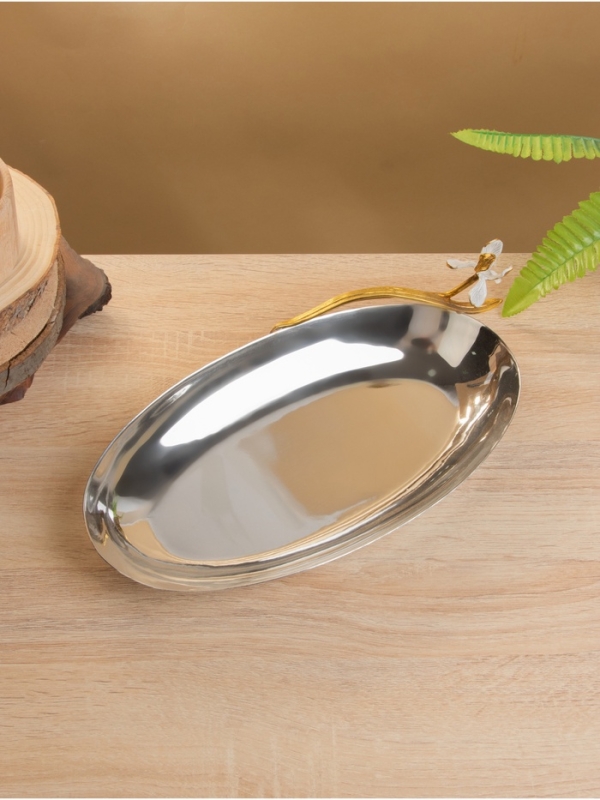 Блюдо овальное «Лилия», 33×15.5×8 см, нержавеющая сталь, латунь Блюдо овальное «Лилия», 33×15.5×8 см, нержавеющая сталь, латунь