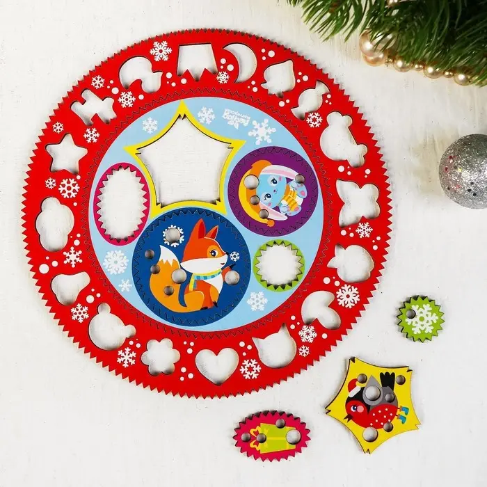 Трафарет спирограф «Зимние рисунки», деревянный Трафарет спирограф «Зимние рисунки», деревянный