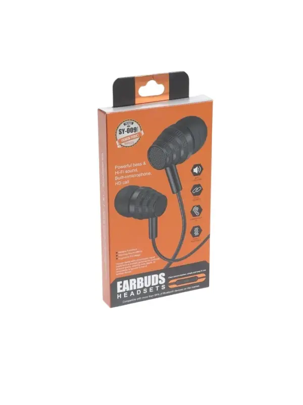 Наушники проводные SY-009, вакуумные, микрофон, Jack 3.5 мм, чёрные