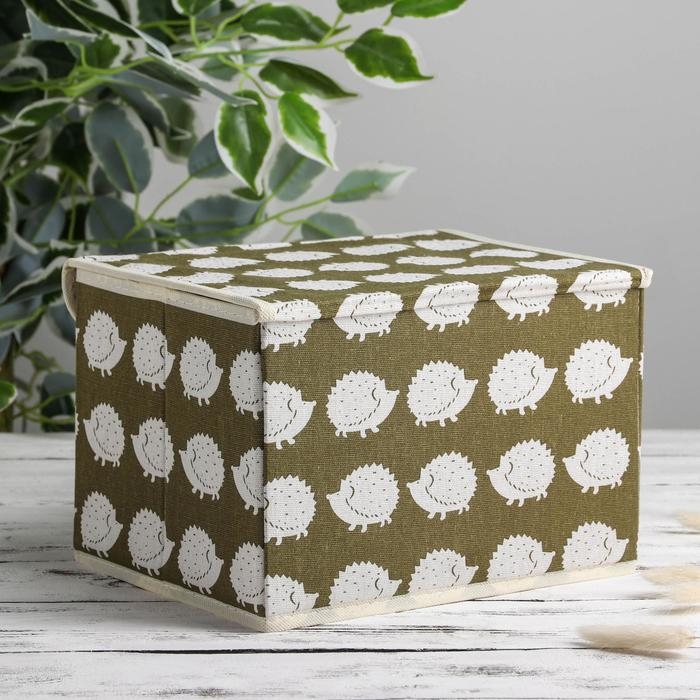 Короб стеллажный для хранения с крышкой &laquo;Ёжики&raquo;, 25&times;20&times;17 см, цвет зелёный