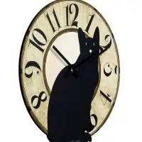 Часы настенные Gatto nero, черный кот, интерьерные, плавный ход, d=33.5 см