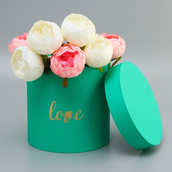 Коробка круглая с тиснением Коробка круглая с тиснением "Love"зеленая 20*20*20см
