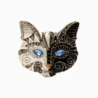 Брошь &laquo;Кошка. Инь-ян&raquo;, цветная в чернёном золоте