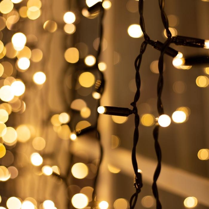 Гирлянда «Занавес» 2 × 6 м, IP65, УМС, тёмная нить, 1440 LED, свечение тёплое белое, 220 В