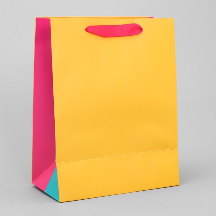 Пакет подарочный трёхцветный, упаковка, «Жёлтый-розовый-голубой», MS 18 х 23 х 10 см