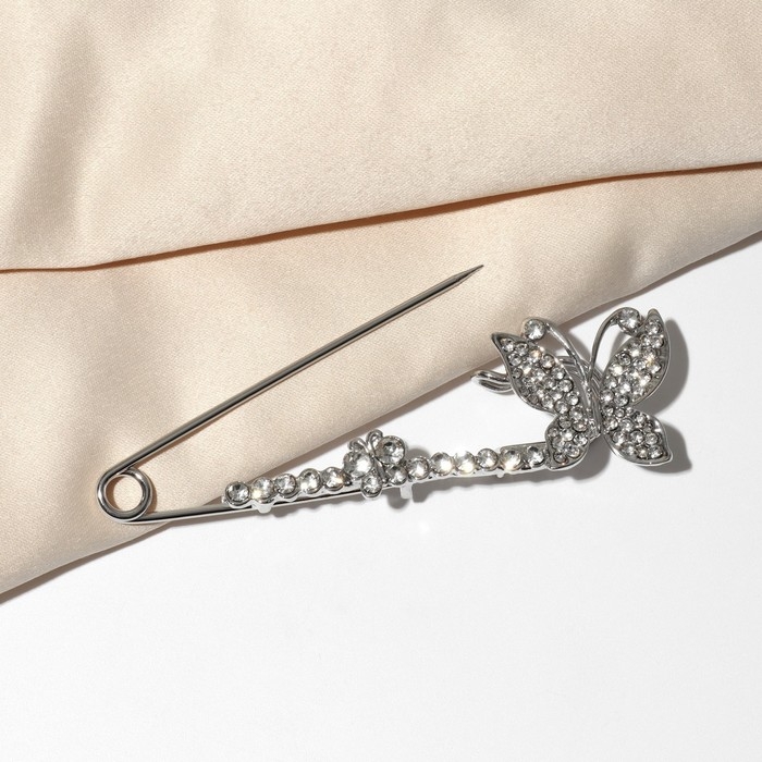 Булавка «Бабочки» дуэт, 8 см, цвет белый в серебре Булавка «Бабочки» дуэт, 8 см, цвет белый в серебре