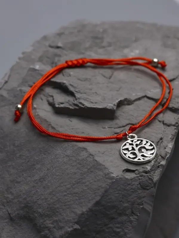 Браслет-оберег &laquo;Красная нить&raquo;, денежное дерево, цвет чернёное серебро, 20 см