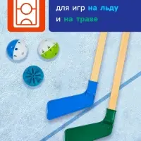 Хоккейный набор 3 в 1, 2 клюшки, 2 мяча, шайба, 4 ворота