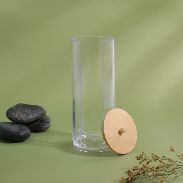 Органайзер для ватных дисков, с крышкой, d = 6,5 × 18 см, в картонной коробке, цвет прозрачный/коричневый Органайзер для ватных дисков, с крышкой, d = 6,5 × 18 см, в картонной коробке, цвет прозрачный/коричневый