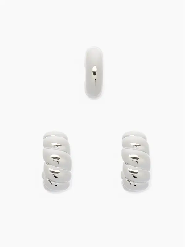 Серьги и каффы QF &laquo;Плетённый бублик&raquo;, набор, цвет серебро