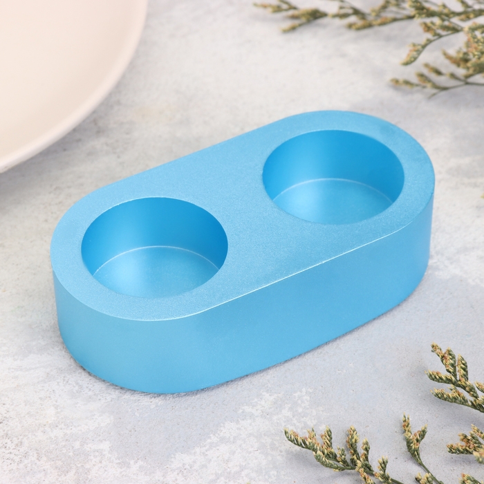 Подсвечник Подсвечник "Мрамор" из гипса для двух свечей овальный, 12х6х3см, голубой