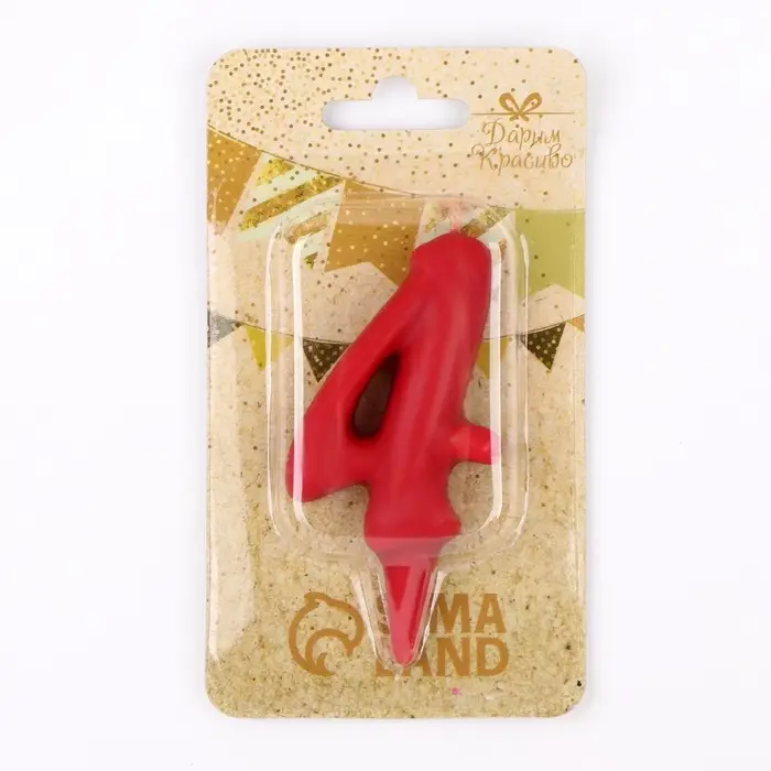 Свеча для торта &laquo;Цифра 4&raquo;, красная, 5.5 см