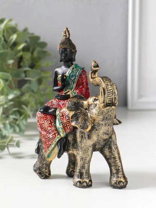 Сувенир полистоун "Будда в ярком наряде, на слоне" 5,5х11х16,5 см