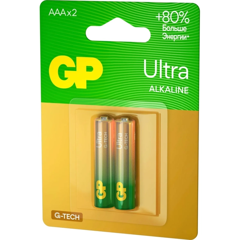 Батарейка GP Ultra AAA/LR03/24AU, GP24AU -2CR2/24AUA21-2CRSBC2, бл/2шт