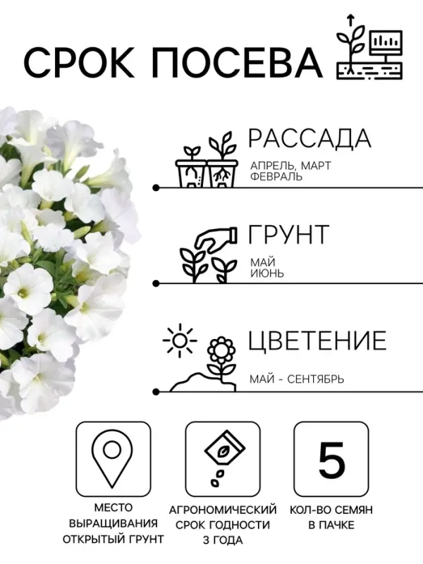 Семена цветов Петуния &laquo;Нуволари&raquo;, полуампельная, белоснежная, F1, 5 шт., Farao, &laquo;АЭЛИТА&raquo;