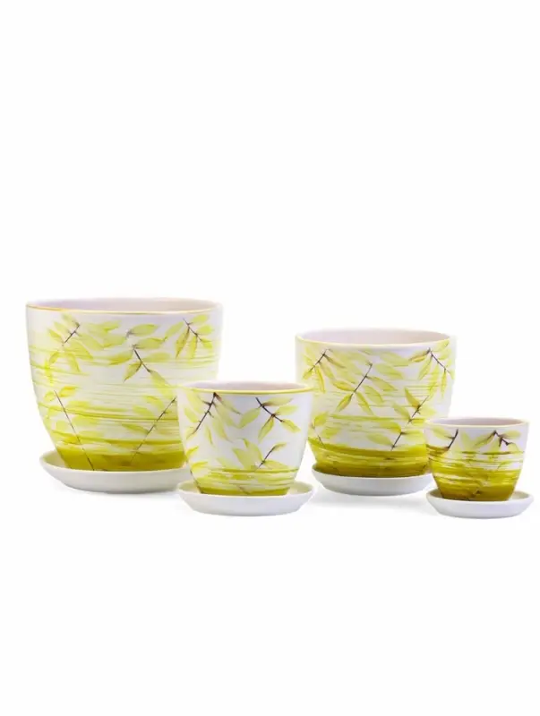 Набор горшков цветочный поддоном 4 шт 0,4 / 1 / 2,5 / 5 л керамика, Тропики Набор горшков цветочный поддоном 4 шт 0,4 / 1 / 2,5 / 5 л керамика, Тропики