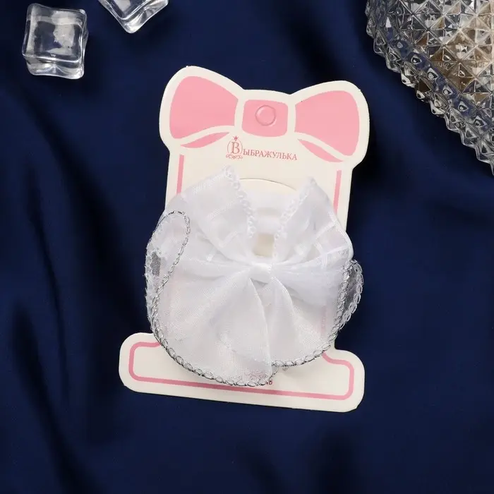 Набор для волос Набор для волос "Школьница" (зажим 7 см, 2 резинки 3,5 см) клетка бант, белый