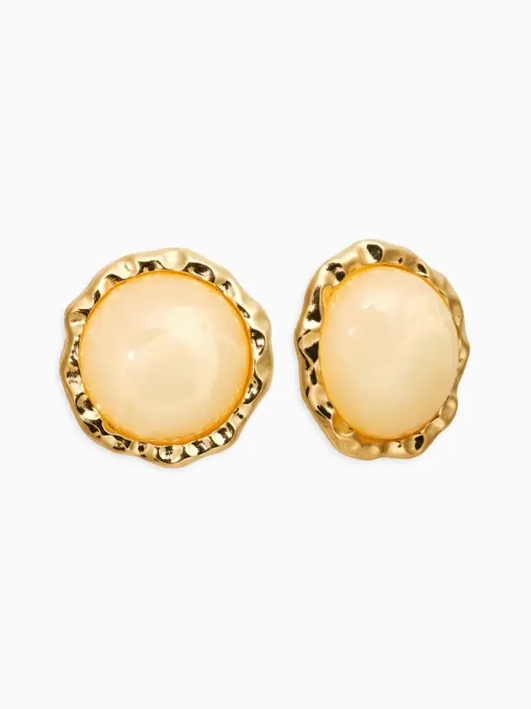 Серьги акрил "Стиль", круг в рамке, цвет бежевый в золоте