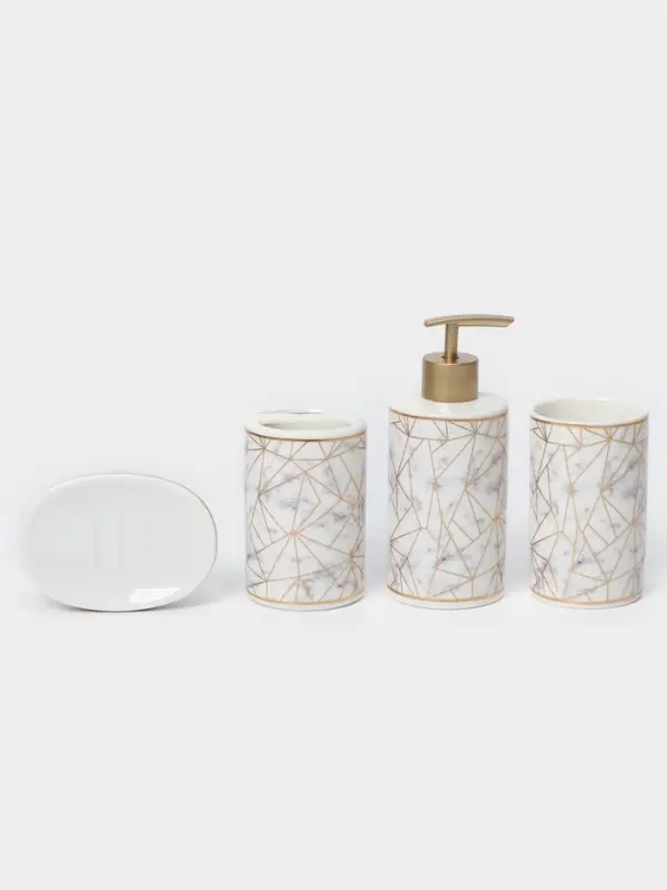 Аксессуары для ванной &laquo;Лофт&raquo;, 4 предмета, дозатор 250 мл, мыльница, 2 стакана, белые