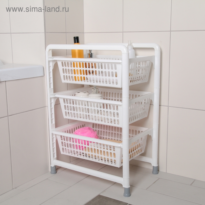 Этажерка напольная 3-х секционная с выдвижными лотками, цвет белый Этажерка напольная 3-х секционная с выдвижными лотками, цвет белый