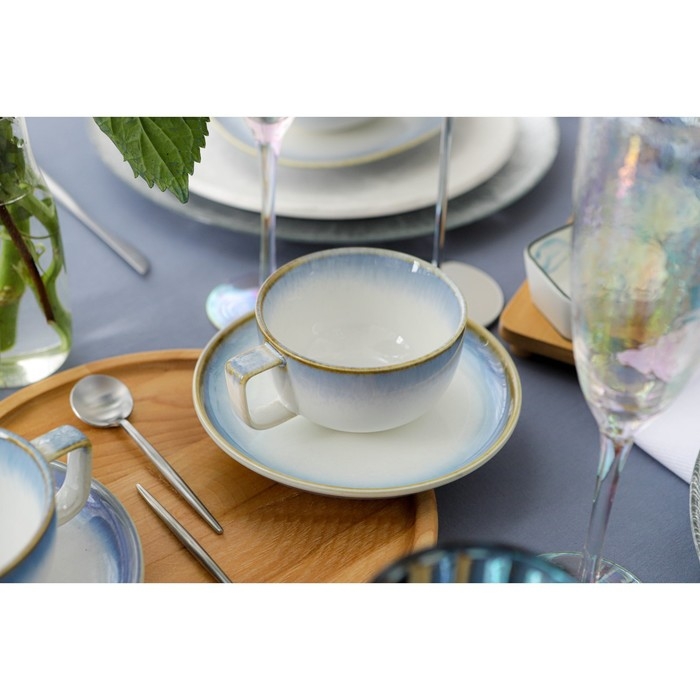 Чайная пара фарфоровая Magistro «Пэвэти», 2 предмета: чашка 220 мл, блюдце d=16,5 см, цвет голубой Чайная пара фарфоровая Magistro «Пэвэти», 2 предмета: чашка 220 мл, блюдце d=16,5 см, цвет голубой