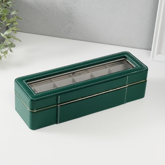 Шкатулка кожзам под часы 6 отделений Шкатулка кожзам под часы 6 отделений "Зелёная" 9,5х30,5х8 см