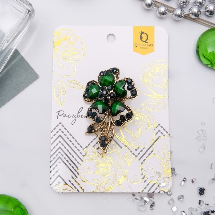 Брошь «Цветок желаний», цвет изумрудный в чернёном золоте Брошь «Цветок желаний», цвет изумрудный в чернёном золоте