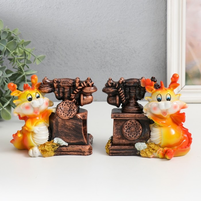 Копилка полистоун Копилка полистоун "Огненный дракоша с ретротелефоном" МИКС 11х7х10,5 см