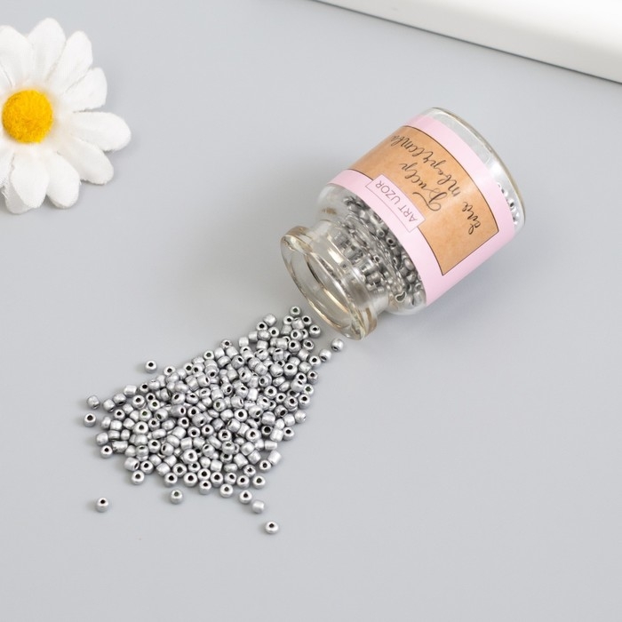 Бисер круглый 12/0 в бутылочке  Бисер круглый 12/0 в бутылочке "Серебро" 2х20 гр набор 2 шт