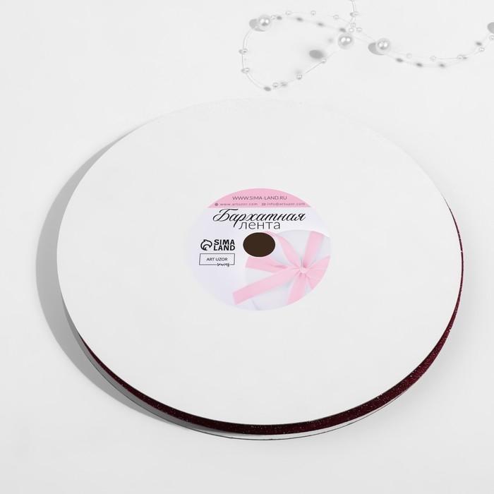 Лента бархатная, с серебряным люрексом, 10 мм, 18 ± 1 м, цвет бордовый №46 Лента бархатная, с серебряным люрексом, 10 мм, 18 ± 1 м, цвет бордовый №46