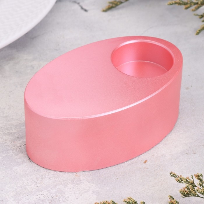 Подсвечник Подсвечник "Узкий овал. Мрамор" из гипса,11,5х7х4см,розовый