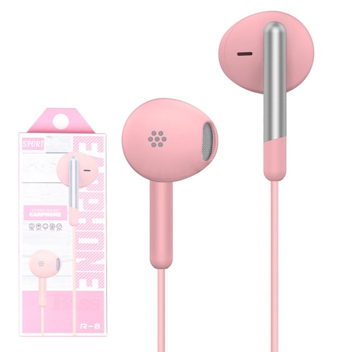 Наушники R-8, проводные, вкладыши, микрофон, 1 м, Jack 3.5 мм, розовые Наушники R-8, проводные, вкладыши, микрофон, 1 м, Jack 3.5 мм, розовые