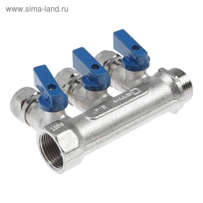Коллектор  Коллектор "СТМ", 3/4"х16 мм, 3 выхода, с шаровыми кранами, для м/п труб, никелированный